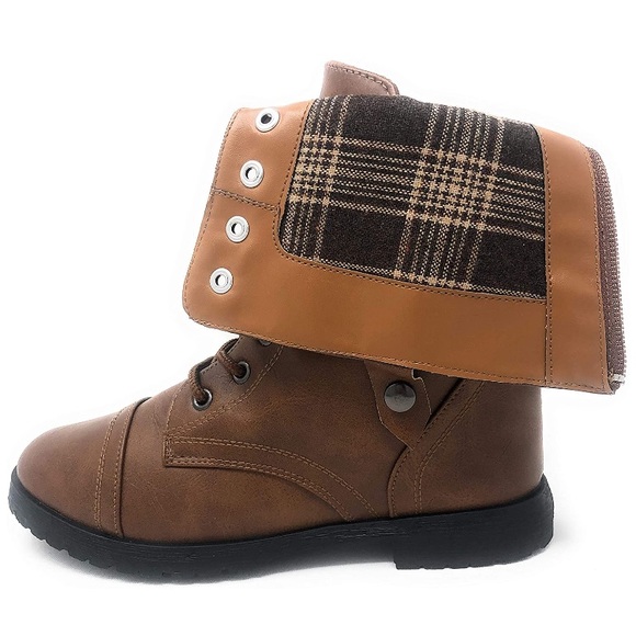 🛍️🛍️🛍️ 5/$20 Military Combat Boot with Plaid Fold-Over Cuff - Picture 5 of 8